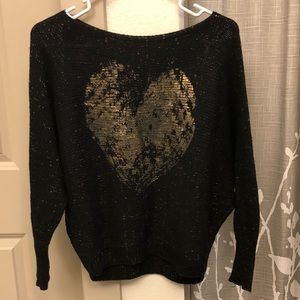 Made in Italy Distressed Gold Heart Sweater